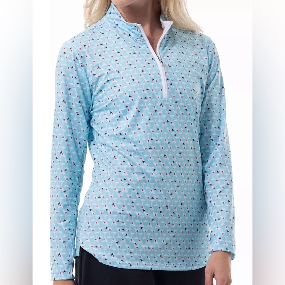 NWOT SanSoleil Martini Golf Sunshirt Pullover Top Small Swarovski holiday cheers